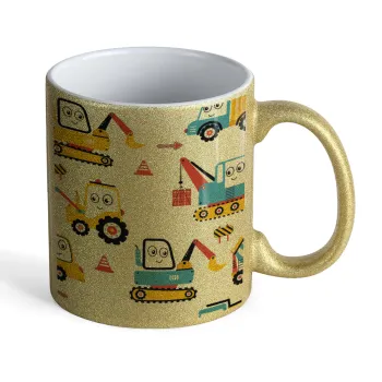 Hand drawing building truck, Κούπα Χρυσή Glitter που γυαλίζει, κεραμική, 330ml