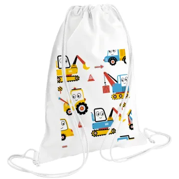 Hand drawing building truck, Backpack pouch GYMBAG white (28x40cm)