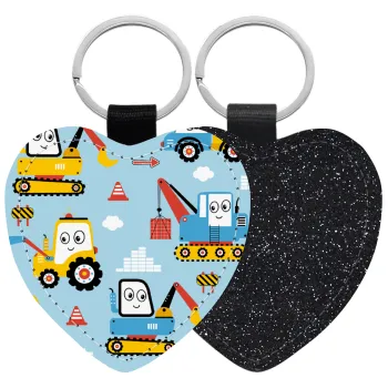 Hand drawing building truck, Μπρελόκ PU δερμάτινο glitter καρδιά ΜΑΥΡΟ