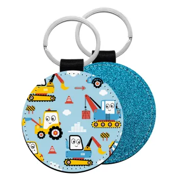 Hand drawing building truck, Μπρελόκ Δερματίνη, στρογγυλό ΜΠΛΕ (5cm)