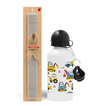Hand drawing building truck, Easter Set, metallic aluminum water bottle (500ml) & aromatic flat Easter candle (30cm) (GRAY)