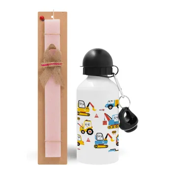 Hand drawing building truck, Easter Set, metallic aluminum bottle (500ml) & aromatic flat Easter candle (30cm) (PINK)