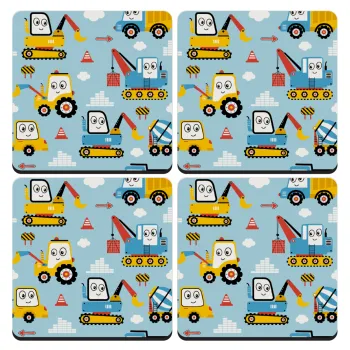 Hand drawing building truck, ΣΕΤ 4 Σουβέρ ξύλινα τετράγωνα (9cm)