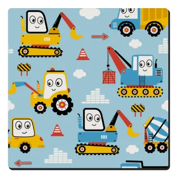 Hand drawing building truck, Τετράγωνο μαγνητάκι ξύλινο 6x6cm