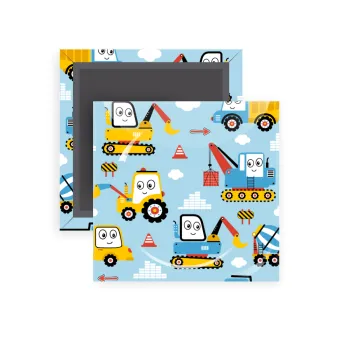 Hand drawing building truck, Μαγνητάκι ψυγείου τετράγωνο διάστασης 5x5cm