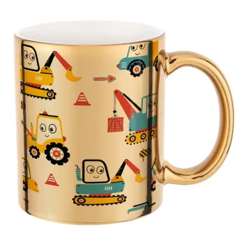 Hand drawing building truck, Mug ceramic, gold mirror, 330ml