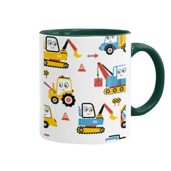 Hand drawing building truck, Mug colored green, ceramic, 330ml