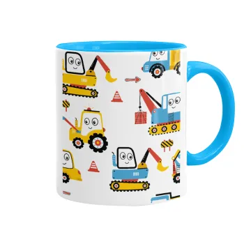 Hand drawing building truck, Mug colored light blue, ceramic, 330ml