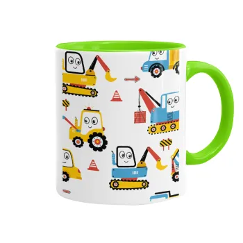 Hand drawing building truck, Mug colored light green, ceramic, 330ml