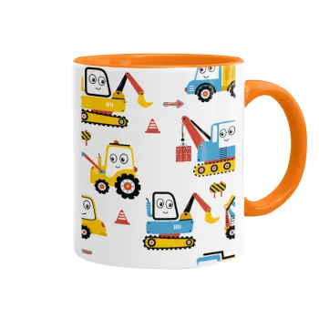 Hand drawing building truck, Mug colored orange, ceramic, 330ml