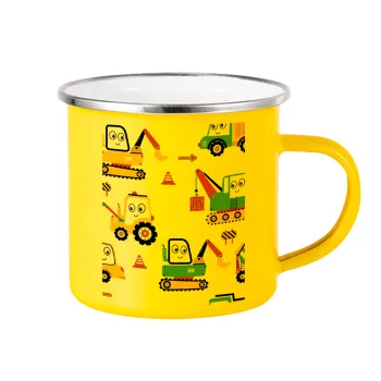 Hand drawing building truck, Yellow Enamel Metallic Cup 360ml