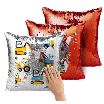 Hand drawing building truck, Μαξιλάρι καναπέ Μαγικό Κόκκινο με πούλιες 40x40cm περιέχεται το γέμισμα