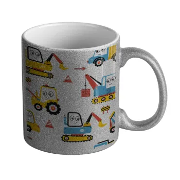Hand drawing building truck, Κούπα Ασημένια Glitter που γυαλίζει, κεραμική, 330ml