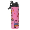 Metallic water bottle with safety lid, 850ml aluminum