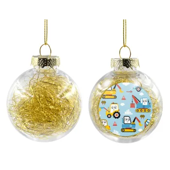 Hand drawing building truck, Transparent Christmas tree ball ornament with gold filling 8cm