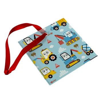 Hand drawing building truck, Στολίδι Χριστουγεννιάτικο στολίδι γυάλινο τετράγωνο 9x9cm