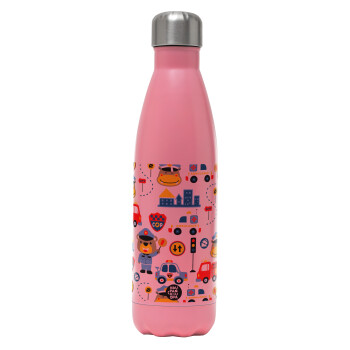 Rescue team cartoon, Metal mug thermos Pink Mat (Stainless steel), double wall, 500ml