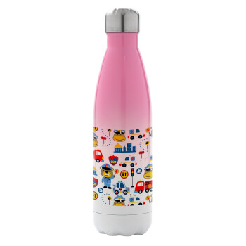 Rescue team cartoon, Metal mug thermos Pink/White (Stainless steel), double wall, 500ml