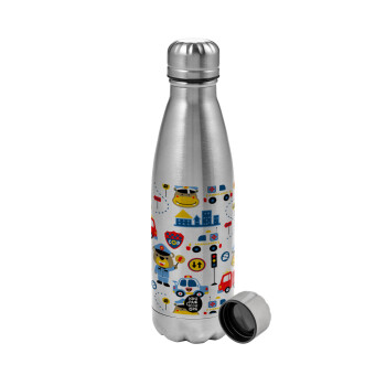 Rescue team cartoon, Metallic water bottle, stainless steel, 750ml