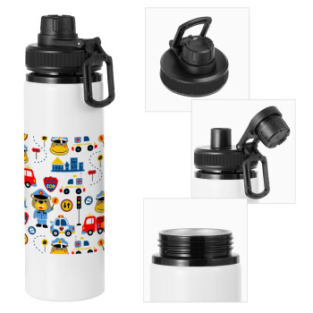 Rescue team cartoon, Metal water bottle with safety cap, aluminum 850ml
