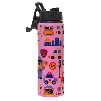 Rescue team cartoon, Metallic water bottle with safety lid, 850ml aluminum
