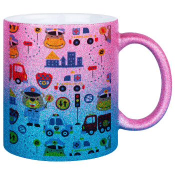 Rescue team cartoon, Κούπα Χρυσή/Μπλε Glitter, κεραμική, 330ml