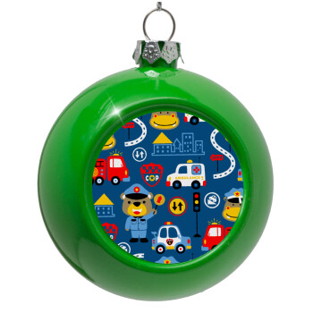 Rescue team cartoon, Green Christmas tree ornament bauble 8cm