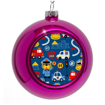 Rescue team cartoon, Purple Christmas tree ornament bauble 8cm