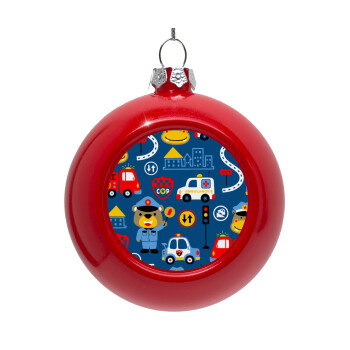 Rescue team cartoon, Red Christmas tree ornament bauble 8cm