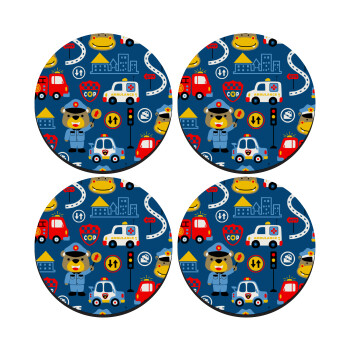 Rescue team cartoon, ΣΕΤ 4 Σουβέρ ξύλινα στρογγυλά (9cm)