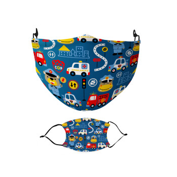 Rescue team cartoon, Μάσκα υφασμάτινη Ενηλίκων πολλαπλών στρώσεων με υποδοχή φίλτρου