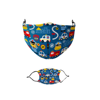 Rescue team cartoon, Μάσκα υφασμάτινη παιδική πολλαπλών στρώσεων με υποδοχή φίλτρου