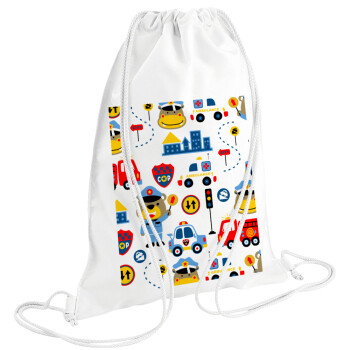 Rescue team cartoon, Backpack pouch GYMBAG white (28x40cm)