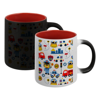 Rescue team cartoon, Κούπα Μαγική εσωτερικό κόκκινο, κεραμική, 330ml που αλλάζει χρώμα με το ζεστό ρόφημα