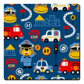 Rescue team cartoon, Τετράγωνο μαγνητάκι ξύλινο 6x6cm