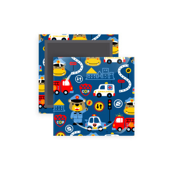 Rescue team cartoon, Μαγνητάκι ψυγείου τετράγωνο διάστασης 5x5cm