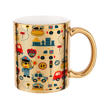 Rescue team cartoon, Mug ceramic, gold mirror, 330ml