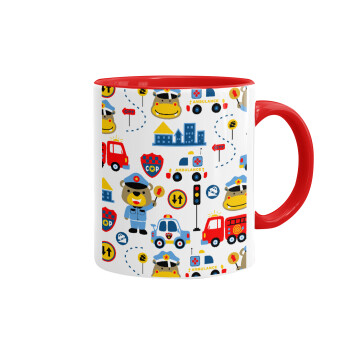 Rescue team cartoon, Mug colored red, ceramic, 330ml