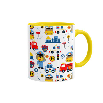 Rescue team cartoon, Mug colored yellow, ceramic, 330ml