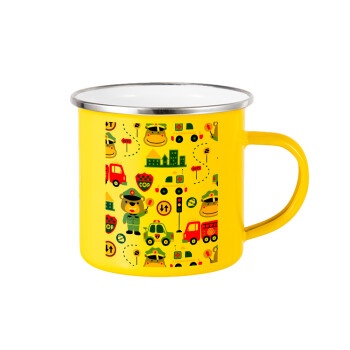 Rescue team cartoon, Yellow Enamel Metallic Cup 360ml