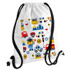 Backpack pouch GYMBAG white, with pocket (40x48cm) & thick cords