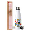 Easter Set, metallic stainless steel water bottle (750ml) & scented flat Easter candle (30cm) (PINK)