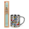 Easter Set, metallic thermal cup (300ml) & aromatic flat Easter candle (30cm) (TURQUOISE)