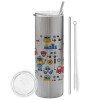 Tumbler stainless steel Silver 600ml, with metal straw & cleaning brush