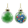 Transparent Christmas tree ball ornament with green filling 8cm