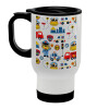 Rescue team cartoon, Stainless steel travel mug with lid, double wall (warm) white 450ml