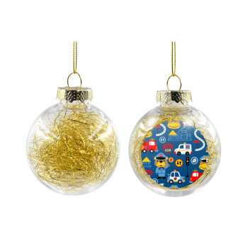Rescue team cartoon, Χριστουγεννιάτικη μπάλα δένδρου διάφανη με χρυσό γέμισμα 8cm