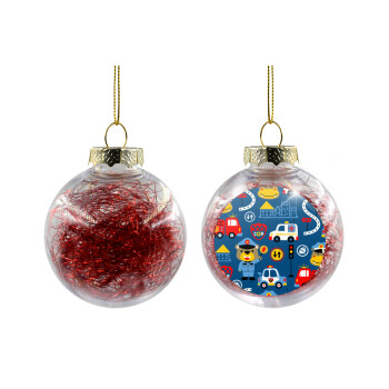 Rescue team cartoon, Transparent Christmas tree ball ornament with red filling 8cm