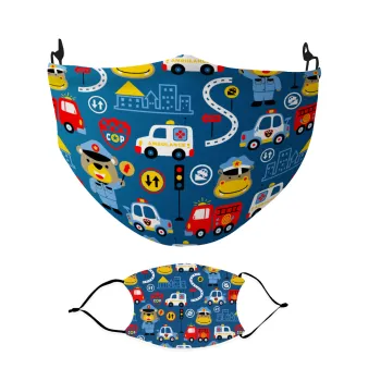 Rescue team cartoon, Μάσκα υφασμάτινη Ενηλίκων πολλαπλών στρώσεων με υποδοχή φίλτρου