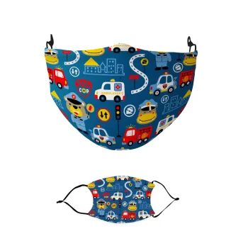 Rescue team cartoon, Μάσκα υφασμάτινη παιδική πολλαπλών στρώσεων με υποδοχή φίλτρου